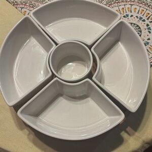 Lovely White Ceramic Sectioned Serving Dish with lazy Susan base